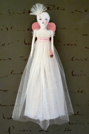 Blush Angel - 17" wall doll has a fabric body with paper clay arms that can also be sewn in muslin if desired.