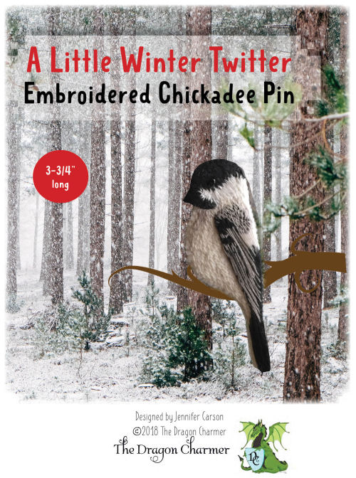 Chickadee Embroidered Pin, Pattern To Make Your Own Pin,  Designed by Jennifer Carson