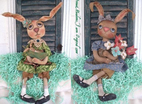 These beautiful Spring Time bunnies measure 23" not including their poseable ear length. Pattern includes baby bunny in peapod and the bouquet of flowers.
