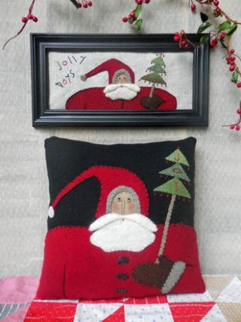 Two holiday projects in one pattern! A 12" Wool Pillow & a Framed Applique (may be done without frame). 