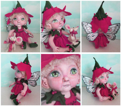 Poinsettia Fairy doll with toy Mouse - CD Cloth Doll Making Pattern