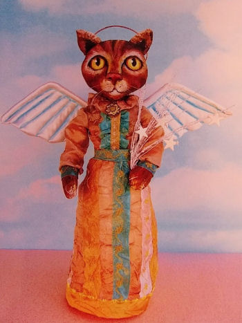 The pattern includes instructions on making this 14" painted muslin cat angel.