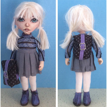 School Girl with Backpack, Doll Pattern, Sewing Project, Art Doll