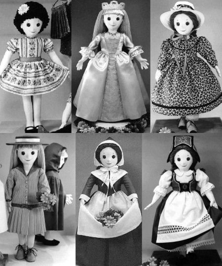 PENELOPE" cloth doll pattern and 6 Cloth Doll Costume Patterns - Sewing Project