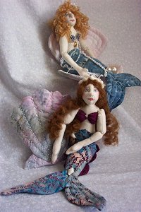 Cloth Doll Sewing Pattern - mermaids comes with quilted clam and scallop shells.