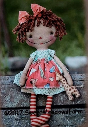 Primitive Annie and Giraffe (April) Soft Doll Sewing Patterns