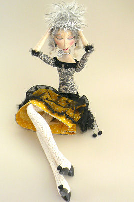 Antoinette - sassy 24” lady sitting on top of a grand piano getting ready to sing something soulful.   Cloth Art Doll Pattern - Sewing Pattern